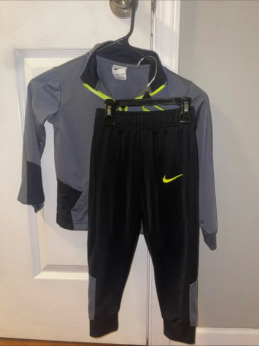Nike Black and Gray Kids Track Jacket & Pants with Neon Yellow Swoosh